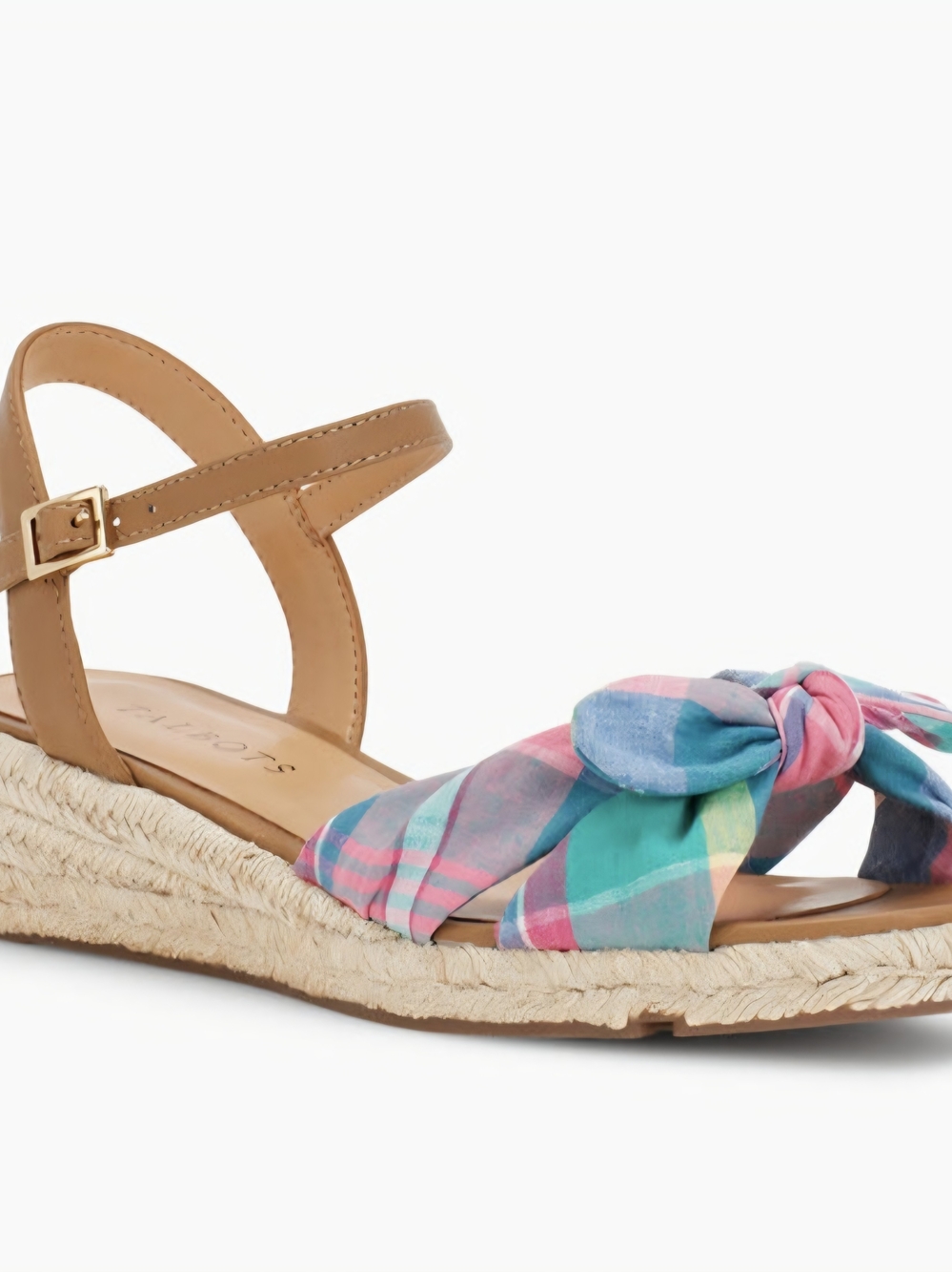Talbots Tan Espadrille Sandals with Pink & Blue Plaid Knot Size 6.5 - Picture 2 of 9